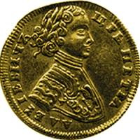(1713, G DL, голова малая) Монета Россия 1713 год Один червонец   Золото Au 980  VF